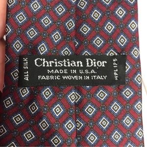 Vintage Christian Dior Square Dot Burgundy Mens Silk Tie